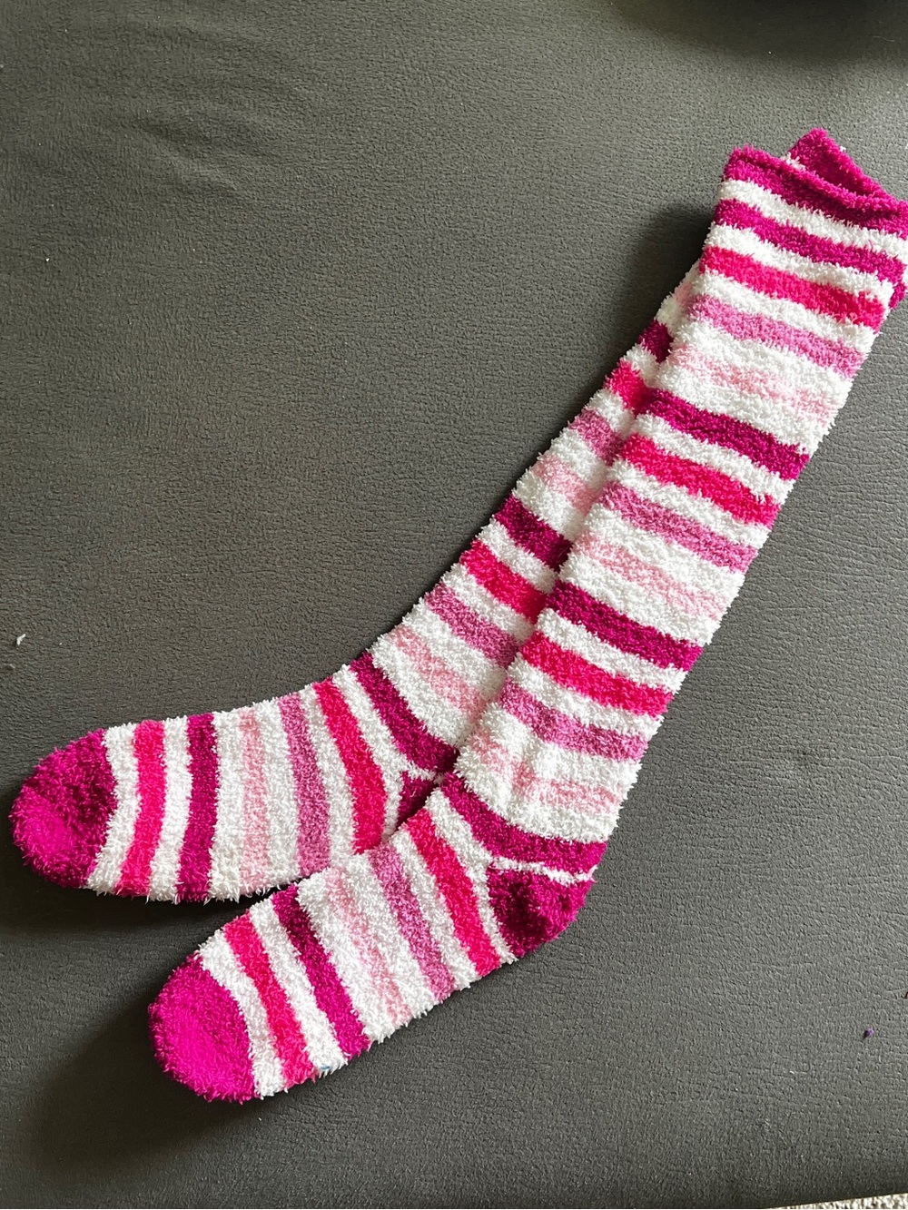 Cozy Striped Fuzzy Knee-High Socks - Pink & White